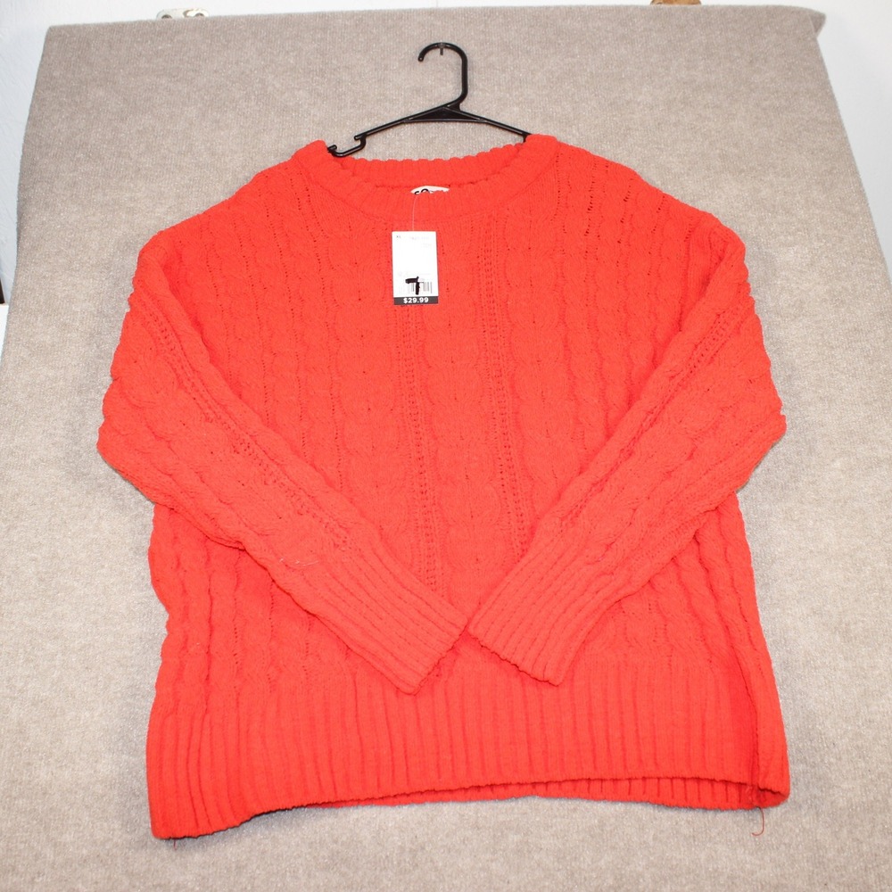 SO Cable Knit Sweater Womens XL Orange Red Crew Neck Pullover JG53S036RS NEW